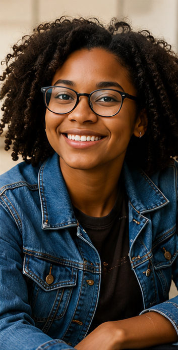 A teen girl smiling